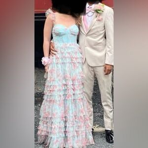 Light Blue Floral Dress Prom Homecoming